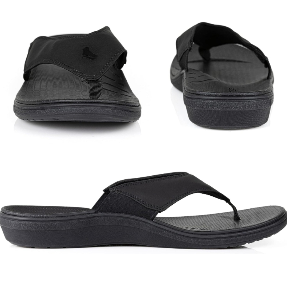 PowerStep Mens Archwear Solid Black Flip Flops Size 8